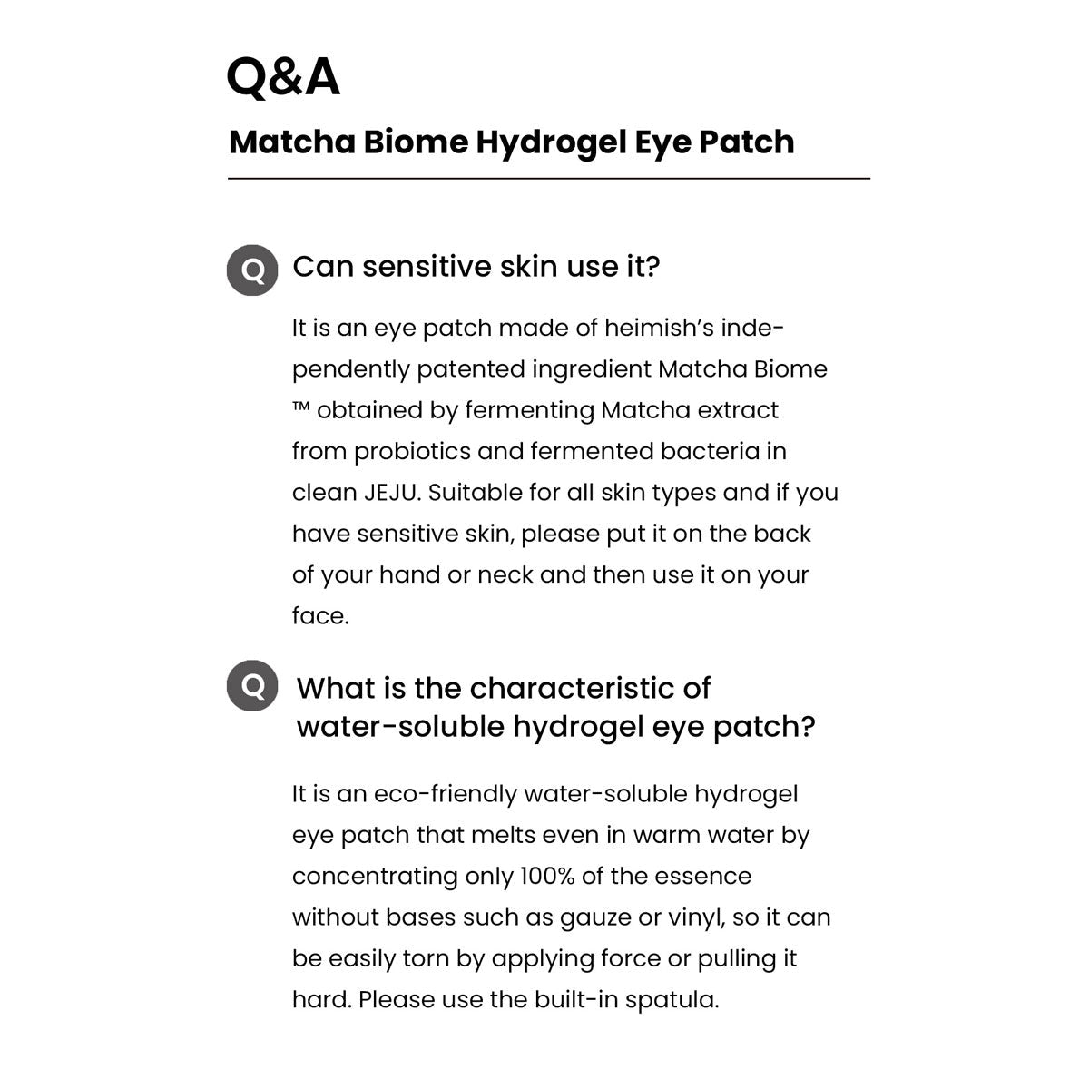 HEIMISH MATCHA BIOME HYDROGEL EYE PATCH