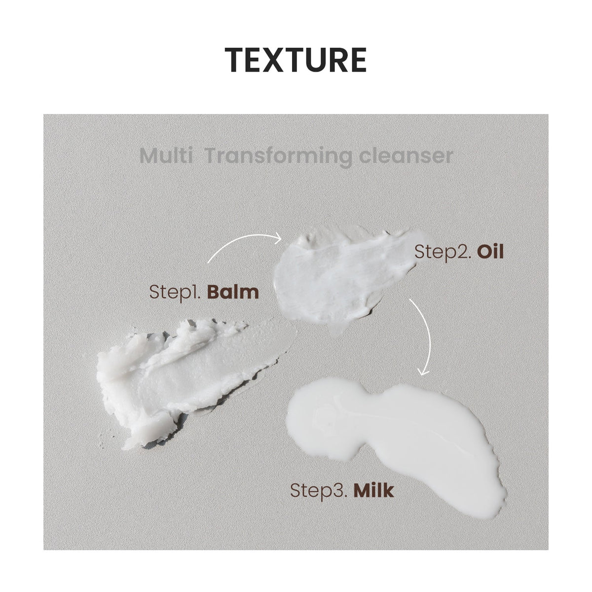 Balm melts to oil, turns milky with water and rinses clean.
